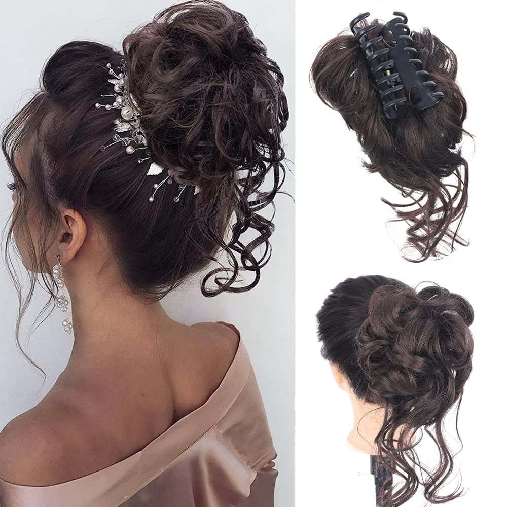 Messy Bun Hair Piece, Wavy Curly Chignon Ponytail Hairpiece for Daily Wear