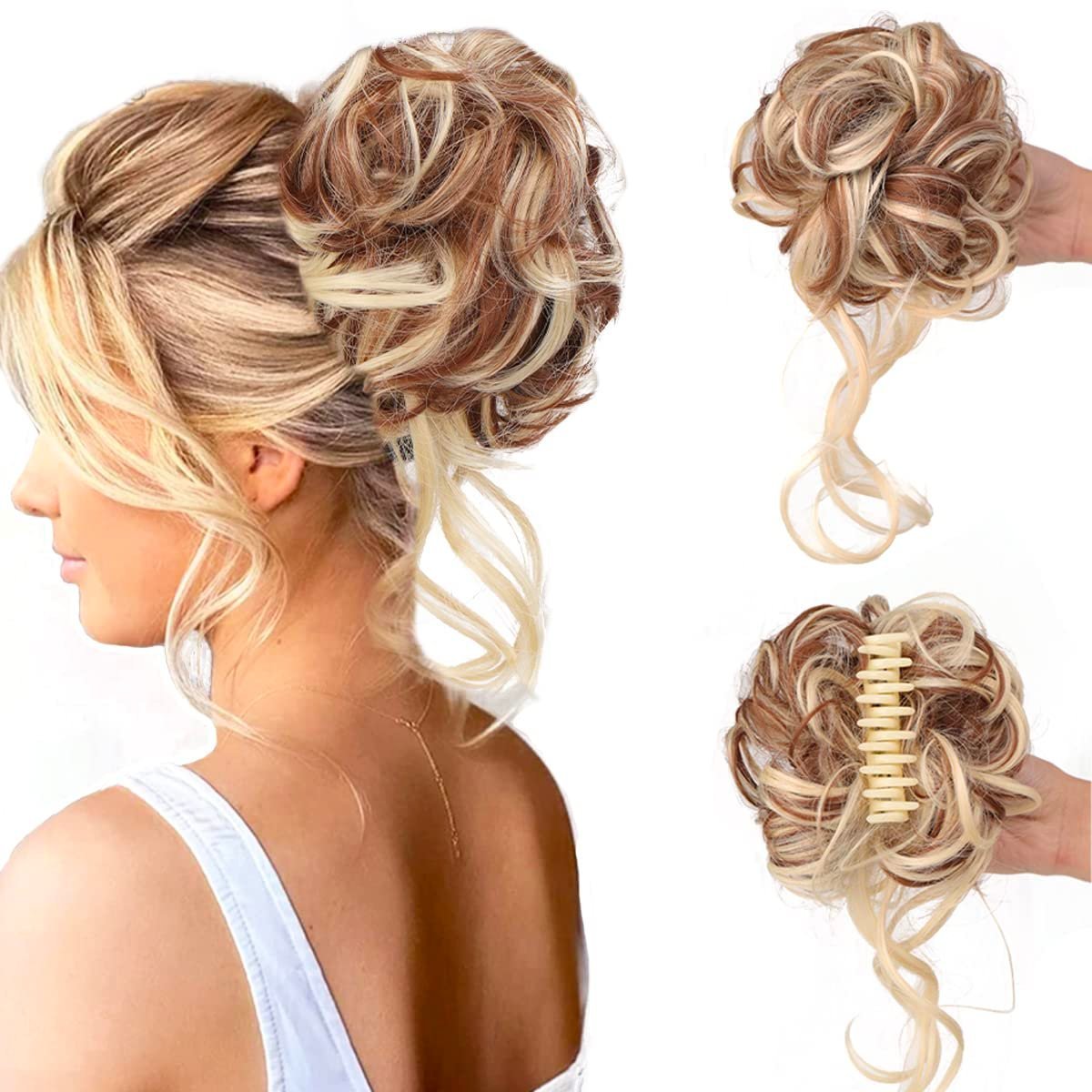 Messy Bun Hair Piece, Wavy Curly Chignon Ponytail Hairpiece for Daily Wear