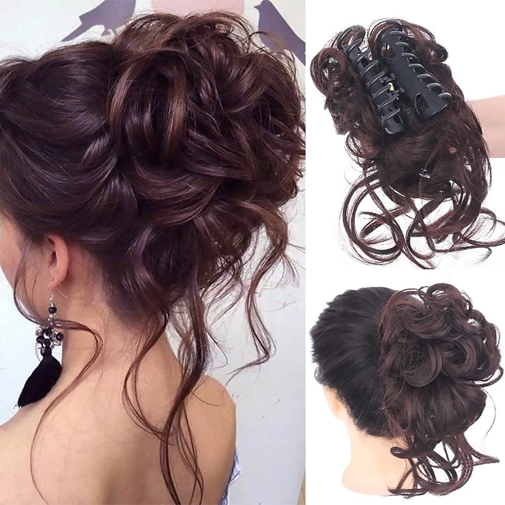 Messy Bun Hair Piece, Wavy Curly Chignon Ponytail Hairpiece for Daily Wear