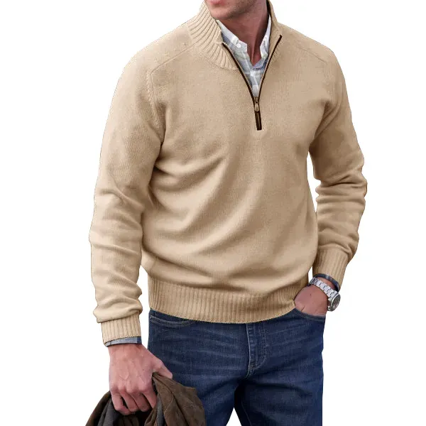 MEN'S CASHMERE ZIPPER BASIC SWEATER