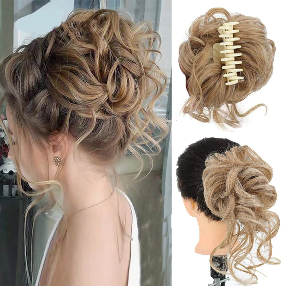 Messy Bun Hair Piece, Wavy Curly Chignon Ponytail Hairpiece for Daily Wear
