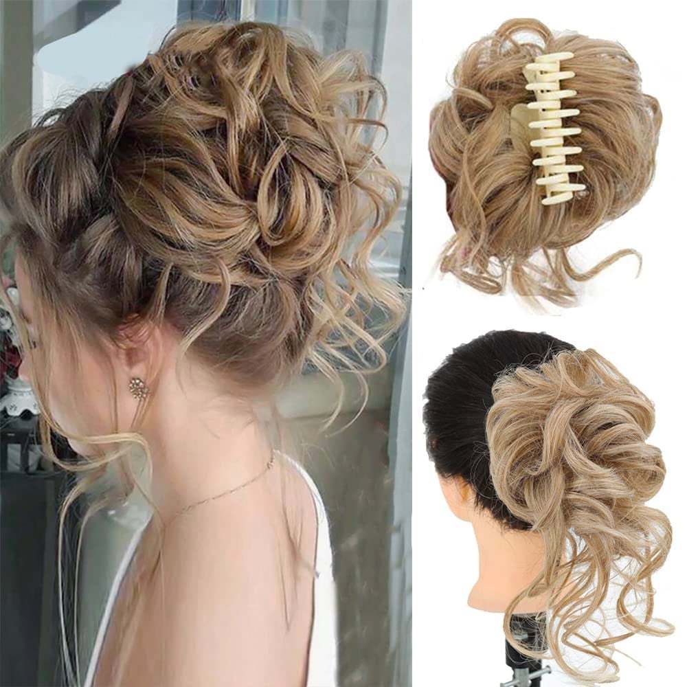 Messy Bun Hair Piece, Wavy Curly Chignon Ponytail Hairpiece for Daily Wear