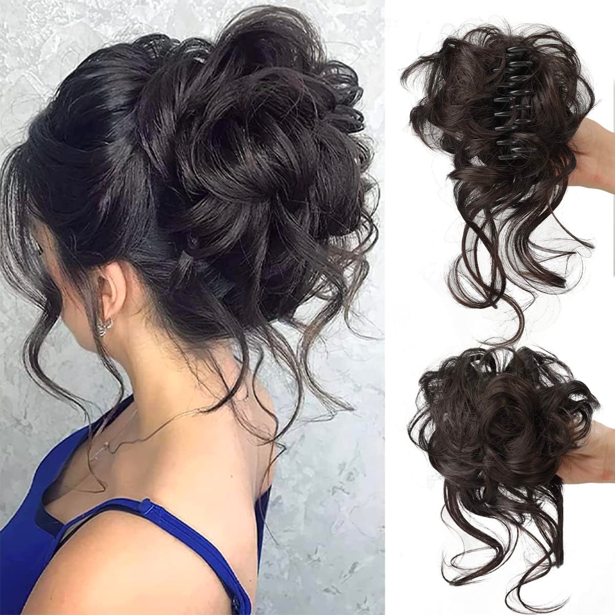 Messy Bun Hair Piece, Wavy Curly Chignon Ponytail Hairpiece for Daily Wear