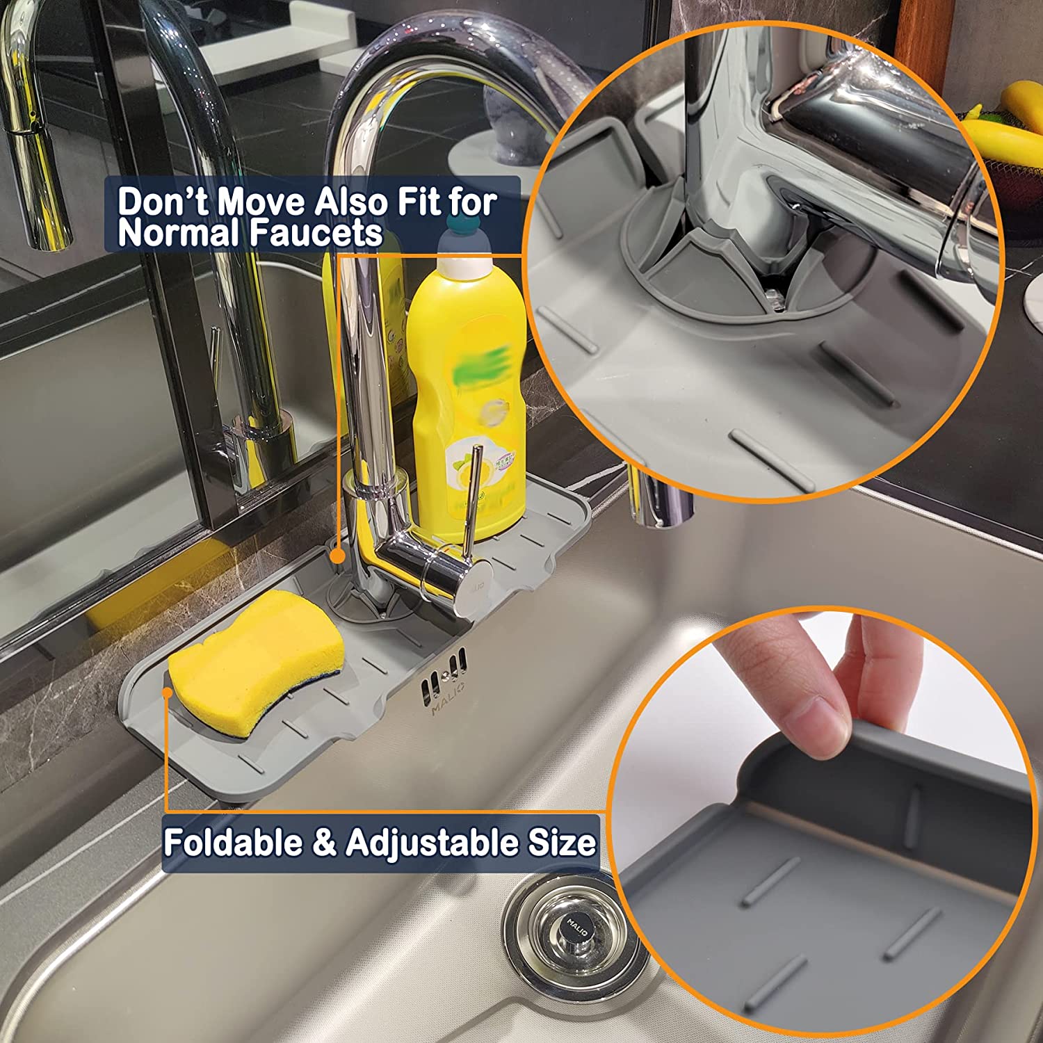 Food-grade silicone drain mat kitchen bathroom faucet splash-proof sink mat strip foldable