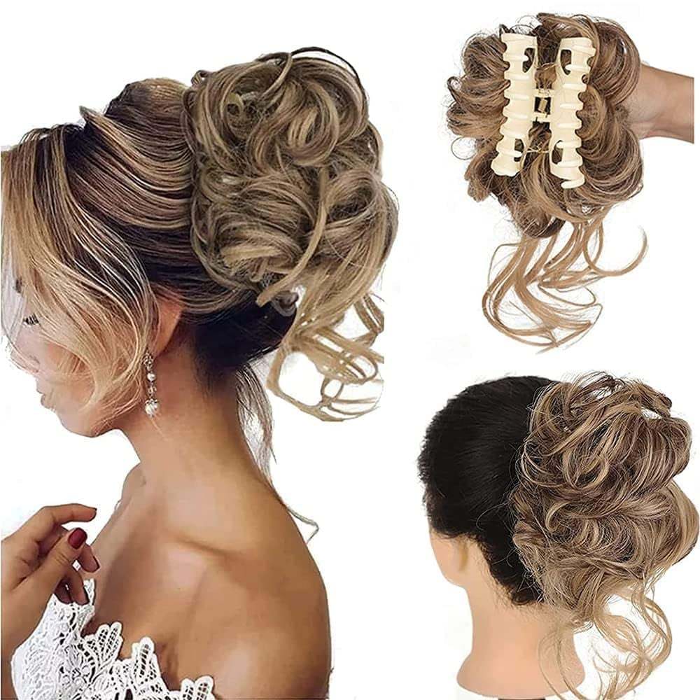 Messy Bun Hair Piece, Wavy Curly Chignon Ponytail Hairpiece for Daily Wear