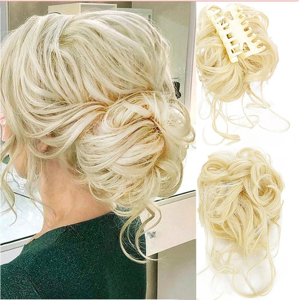 Messy Bun Hair Piece, Wavy Curly Chignon Ponytail Hairpiece for Daily Wear