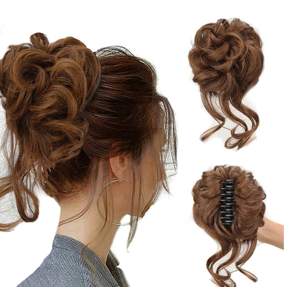 Messy Bun Hair Piece, Wavy Curly Chignon Ponytail Hairpiece for Daily Wear