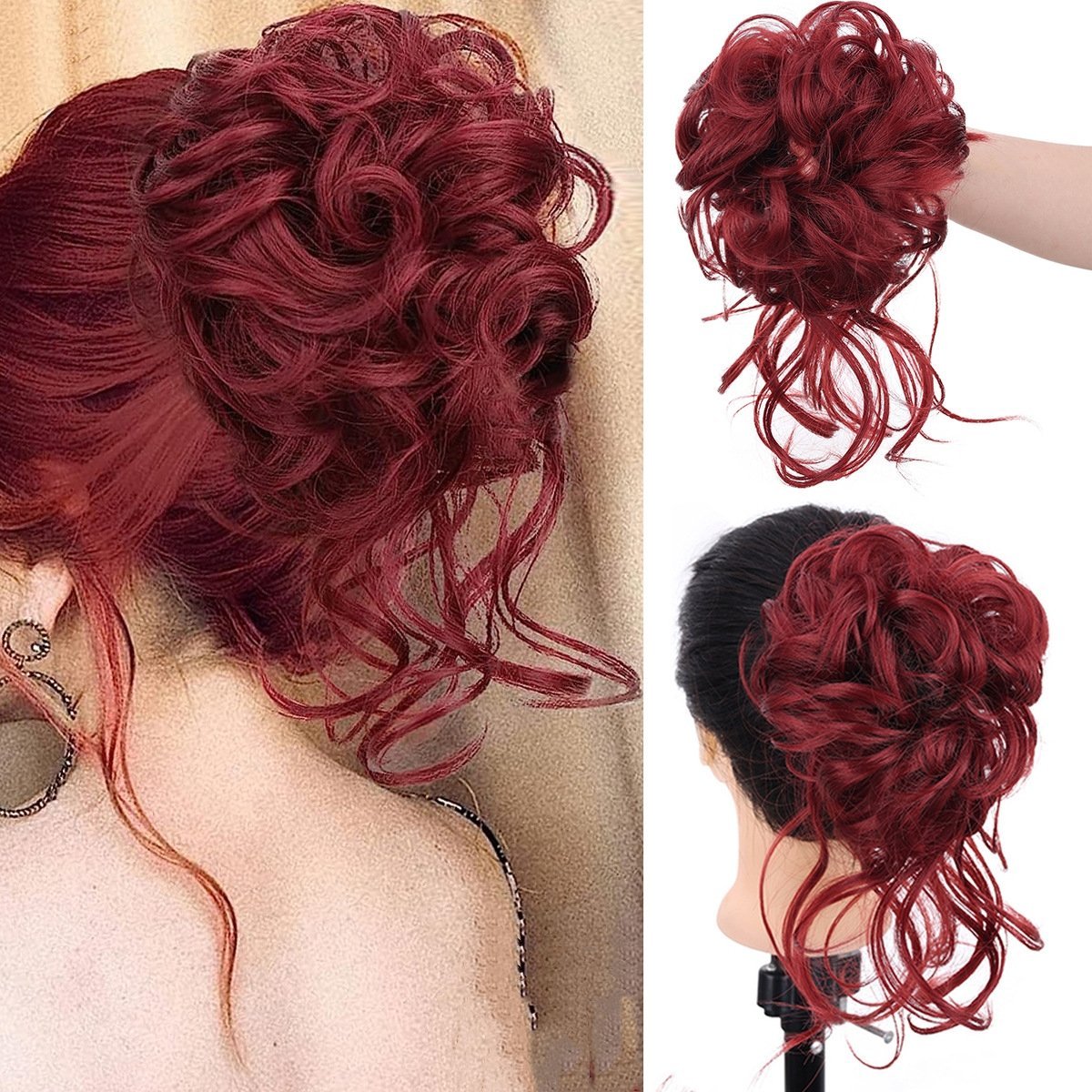 Messy Bun Hair Piece, Wavy Curly Chignon Ponytail Hairpiece for Daily Wear