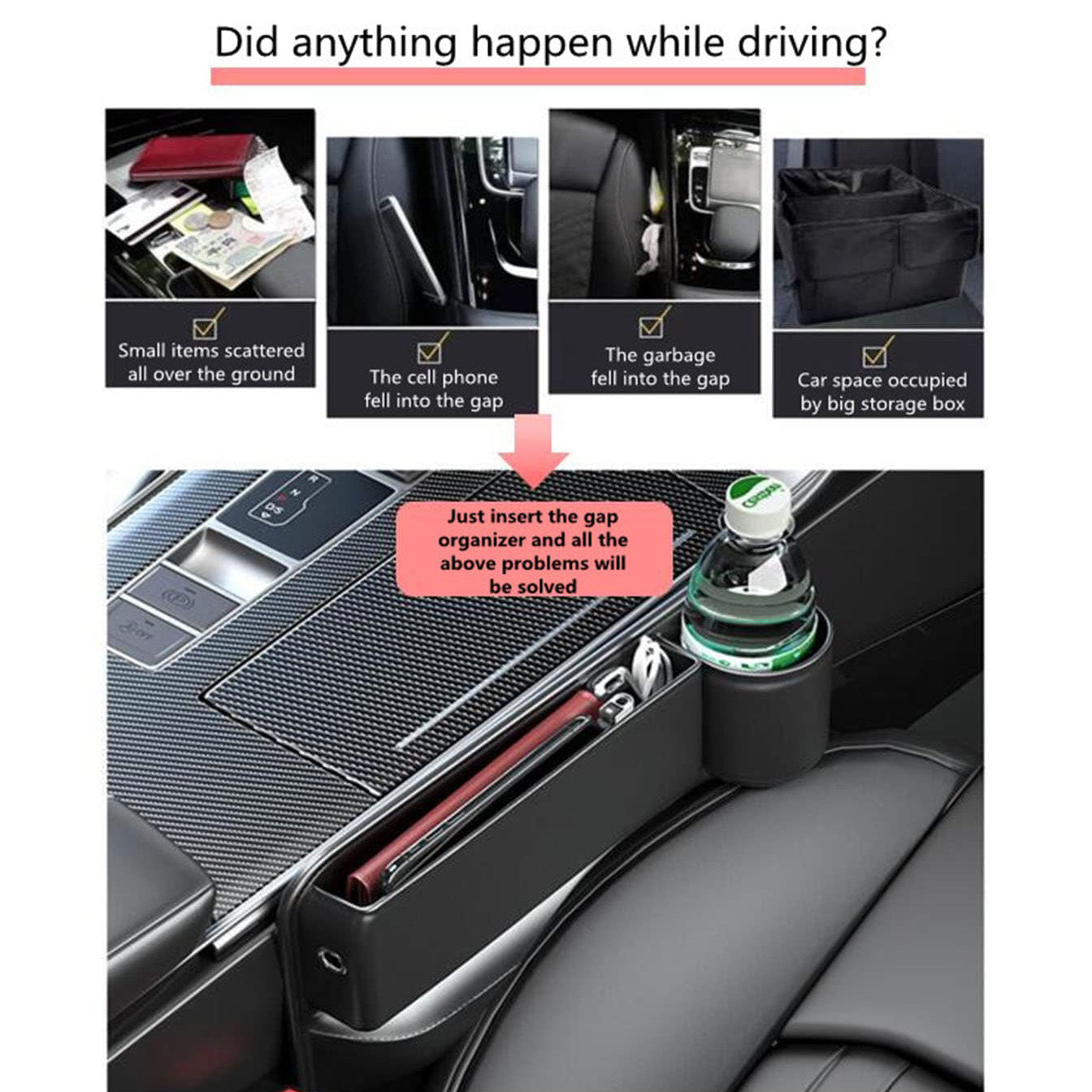 📣50% OFF Hot Sale! 🔥Exclusive Logo Leather Car Seat Storage Box With Water Cup Holder