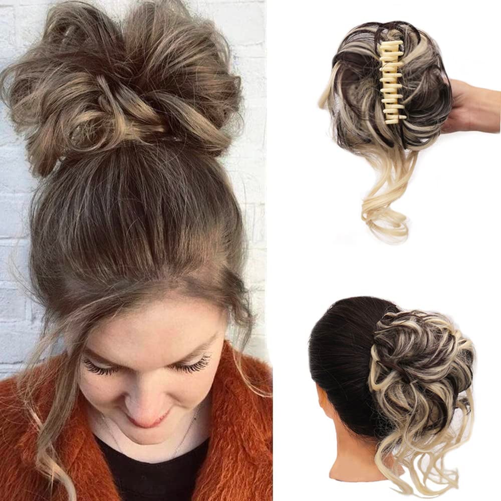 Messy Bun Hair Piece, Wavy Curly Chignon Ponytail Hairpiece for Daily Wear