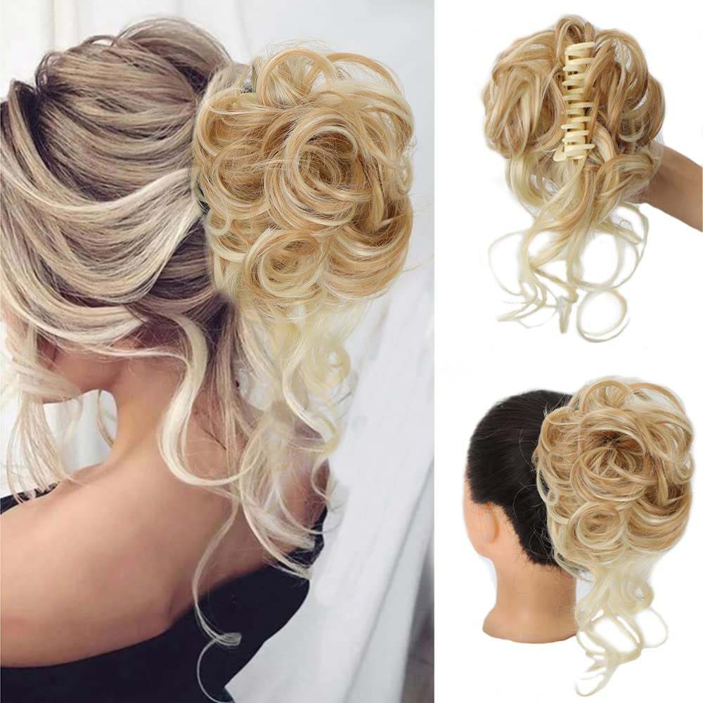 Messy Bun Hair Piece, Wavy Curly Chignon Ponytail Hairpiece for Daily Wear