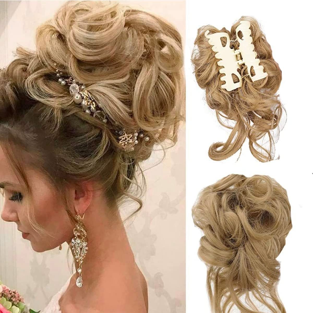Messy Bun Hair Piece, Wavy Curly Chignon Ponytail Hairpiece for Daily Wear