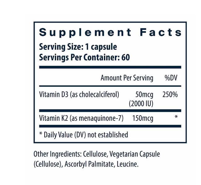 Vital Nutrients Vitamin D3 + K2 60Veg Capsules
