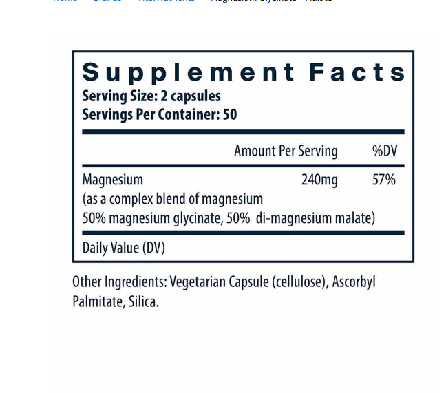 Vital Nutrients Magnesium Glycinate + Malate 100Capsules