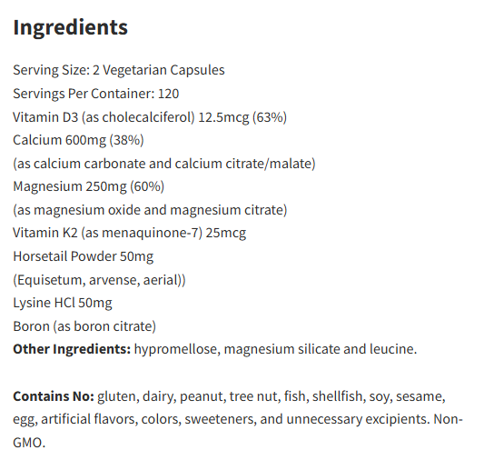 Vital Nutrients Osteo-Nutrients II with Vitamin K2-7 240Veg Capsules