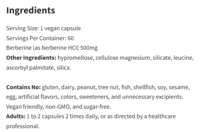Vital Nutrients Berberine 500 Mg 60Veg Capsules