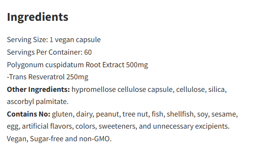 Vital Nutrients Resveratrol Ultra High Potency 500 Mg 60Veg Capsules