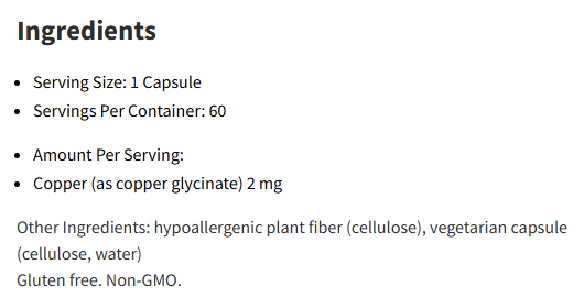 Pure Encapsulations Copper (glycinate) 60Capsules