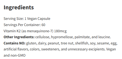 Vital Nutrients K2-7 60Veg Capsules