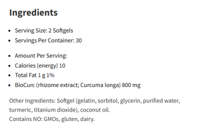 NutriDyn Curcumin 400x  60 Softgels