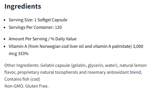 Pure Encapsulations Vitamin A 10,000 IU 120Softgels