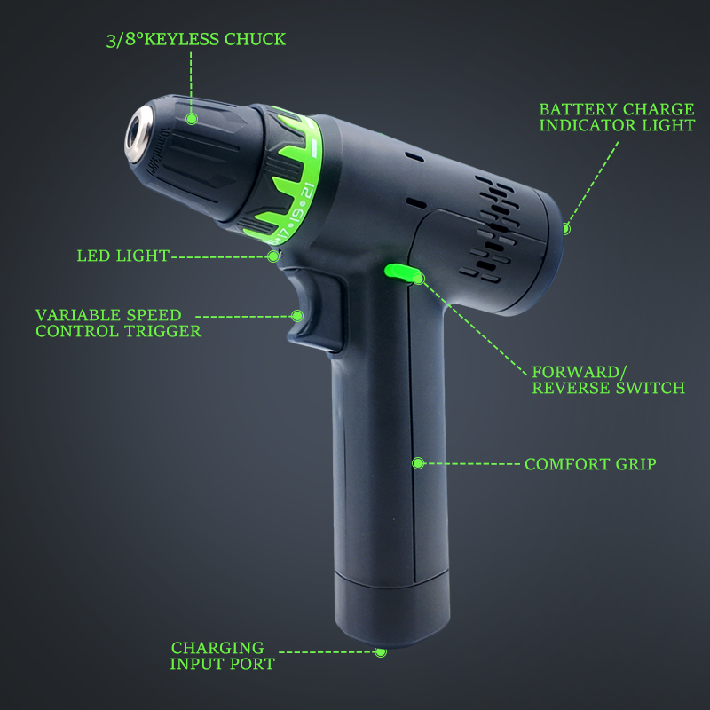 12V Cordless Drill Driver Set with 10 Screwdriver Bits, Type-C Charge, Twisted Drill Bits, Magnetic Bit, All-in-One Portable Repair Tool Kit for Household
