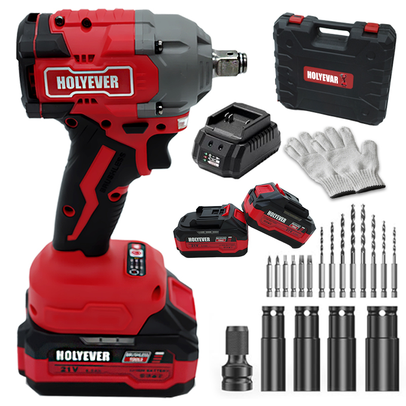 HOLYEVER 21V 550N·m Brushless Cordless Impact Wrench, 1/2" Chuck, Variable Speed Electric Wrench with 2x6.0Ah Makita 21V Li-Ion Batteries