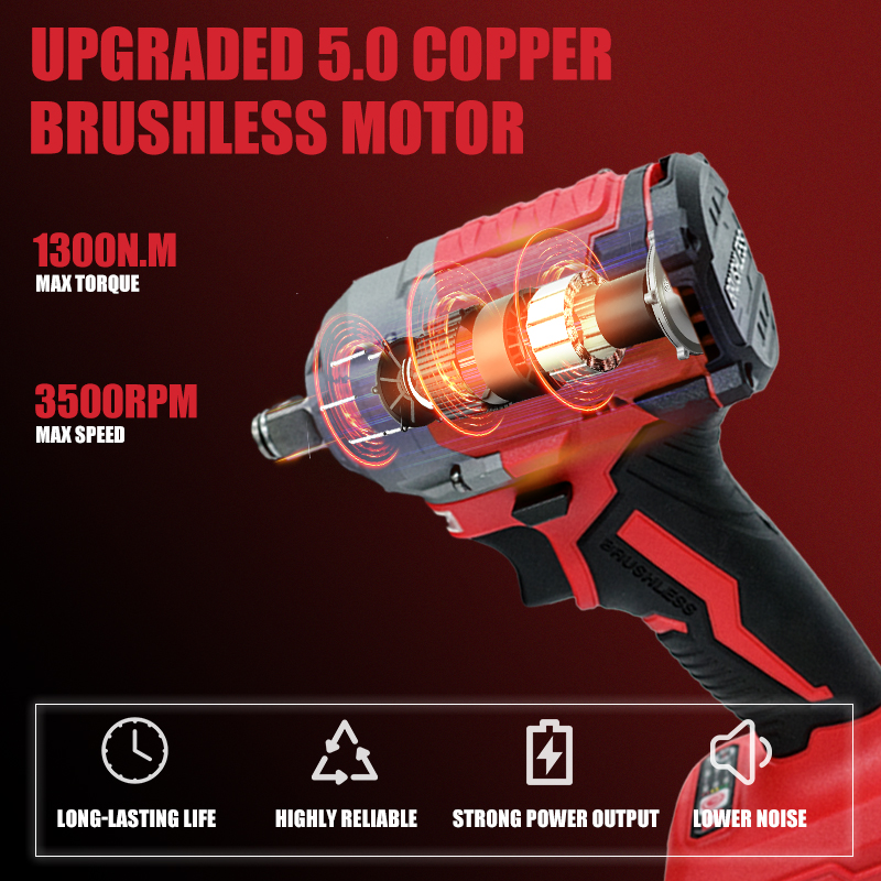 Holyever 21V 1300N·m Brushless Cordless Impact Wrench, 1/2" Chuck, Variable Speed Electric Wrench with 2x6.0Ah Makita 21V Li-Ion Batteries