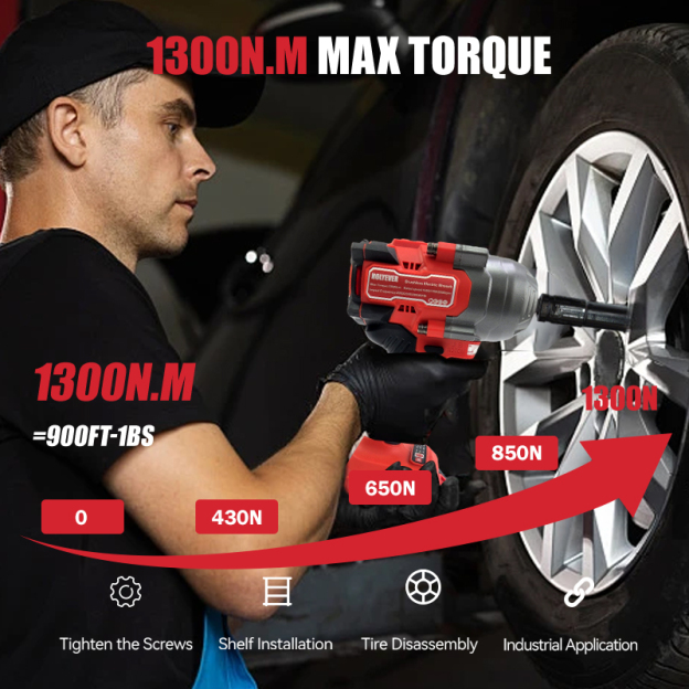 Holyever 21V 1300N·m Brushless Cordless Impact Wrench, 1/2" Chuck, Variable Speed Electric Wrench with 2x6.0Ah Makita 21V Li-Ion Batteries