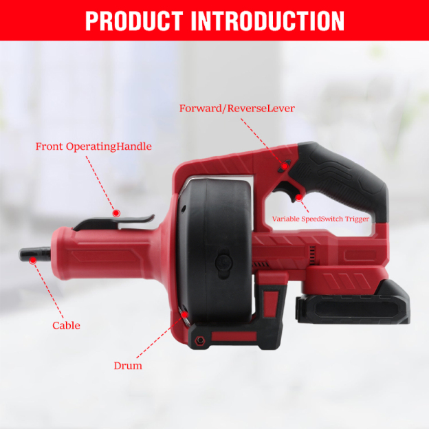 Electric Drain Auger, electric pipe unclogger, With 1x2000mAh Makita 21V Li-Ion Battery, Charger & Gloves.