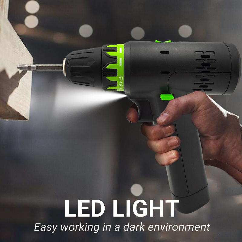 12V Cordless Drill Driver Set with 10 Screwdriver Bits, Type-C Charge, Twisted Drill Bits, Magnetic Bit, All-in-One Portable Repair Tool Kit for Household