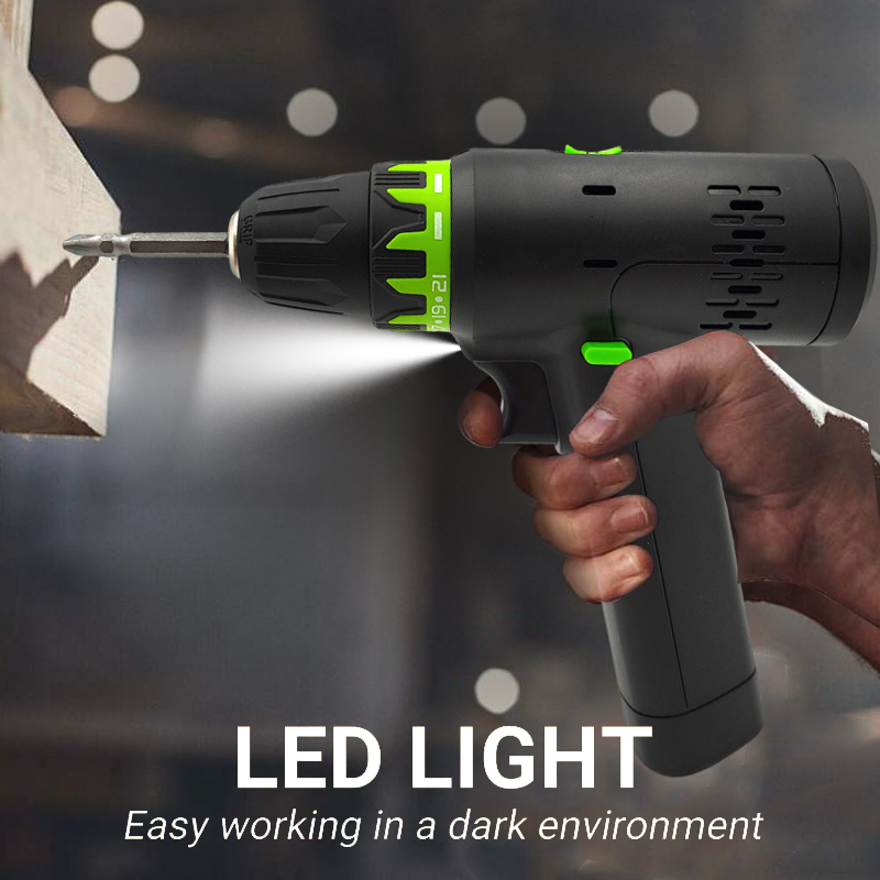 12V Cordless Drill Driver Set with 10 Screwdriver Bits, Type-C Charge, Twisted Drill Bits, Magnetic Bit, All-in-One Portable Repair Tool Kit for Household