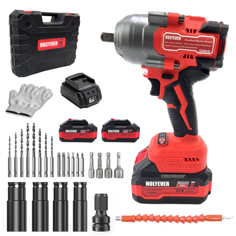 Holyever 21V 1300N·m Brushless Cordless Impact Wrench, 1/2" Chuck, Variable Speed Electric Wrench with 2x6.0Ah Makita 21V Li-Ion Batteries
