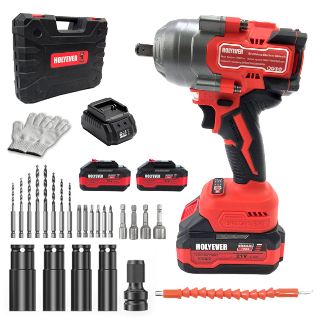 Holyever 21V 1300N·m Brushless Cordless Impact Wrench, 1/2" Chuck, Variable Speed Electric Wrench with 2x6.0Ah Makita 21V Li-Ion Batteries