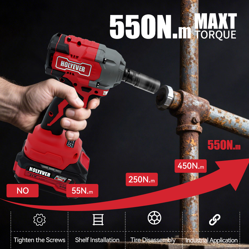 HOLYEVER 21V 550N·m Brushless Cordless Impact Wrench, 1/2" Chuck, Variable Speed Electric Wrench with 2x6.0Ah Makita 21V Li-Ion Batteries