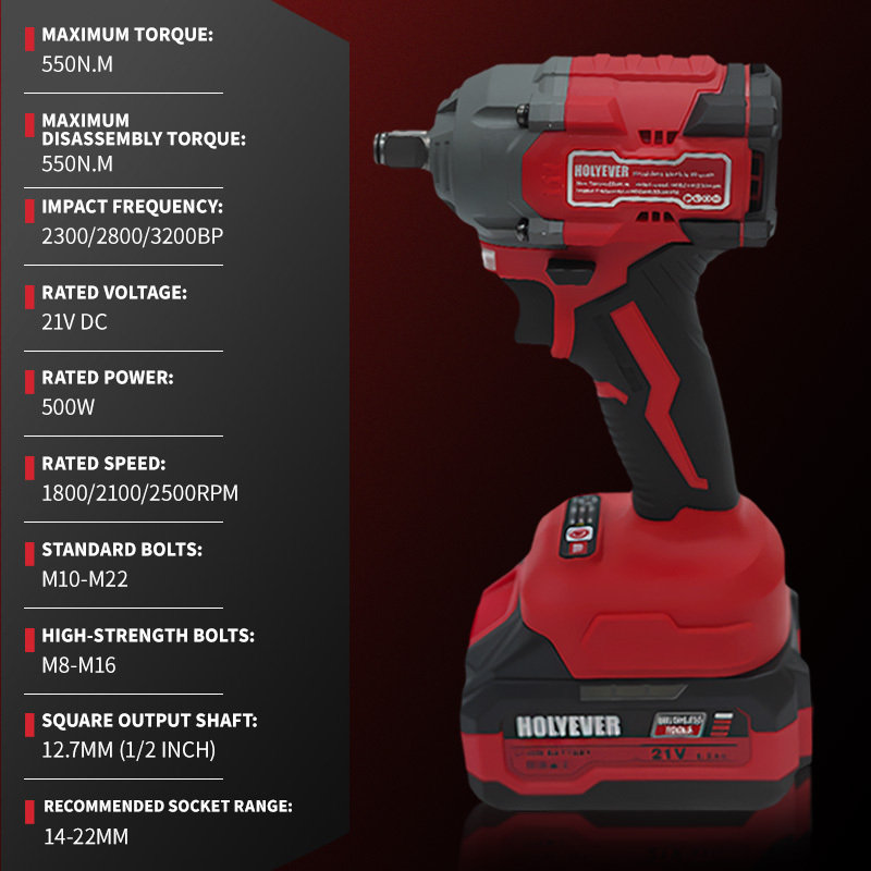 HOLYEVER 21V 550N·m Brushless Cordless Impact Wrench, 1/2" Chuck, Variable Speed Electric Wrench with 2x6.0Ah Makita 21V Li-Ion Batteries