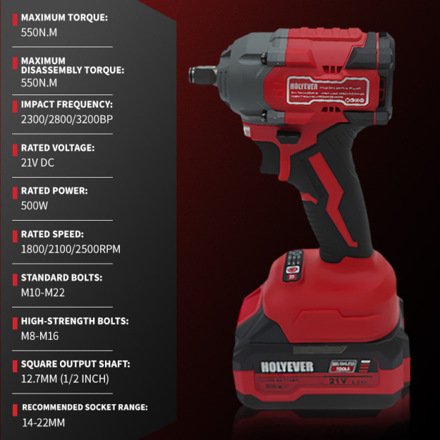 HOLYEVER 21V 550N·m Brushless Cordless Impact Wrench, 1/2" Chuck, Variable Speed Electric Wrench with 2x6.0Ah Makita 21V Li-Ion Batteries