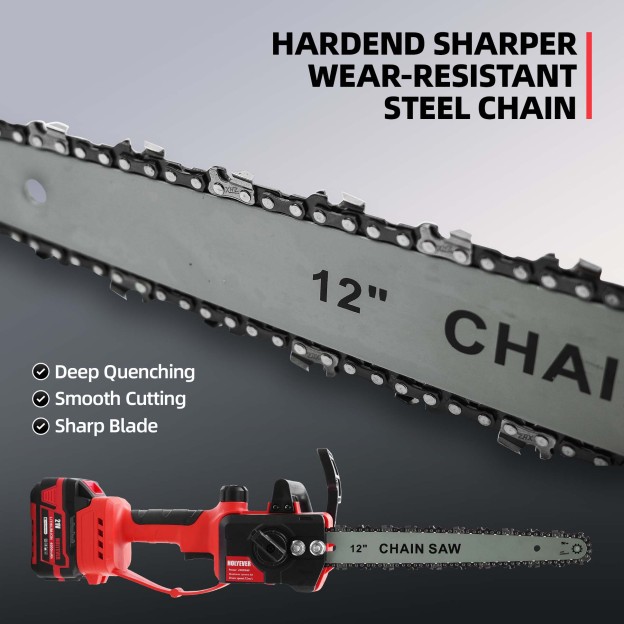 Holyever Cordless High Speed 12" Chain Saw, with 2x6.0Ah Makita 21V Li-Ion Batteries,  Brushless Motor, Automatic Lubrication, Great for Logging, Crafts, Home, Gifts