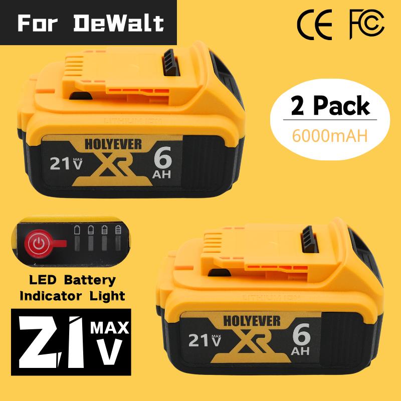 21V 6000mAh Lithium Battery 2-Pack for Cordless Tools, Compatible with DeWalt, Durable, Safe & Long-Lasting with Multi-Protection