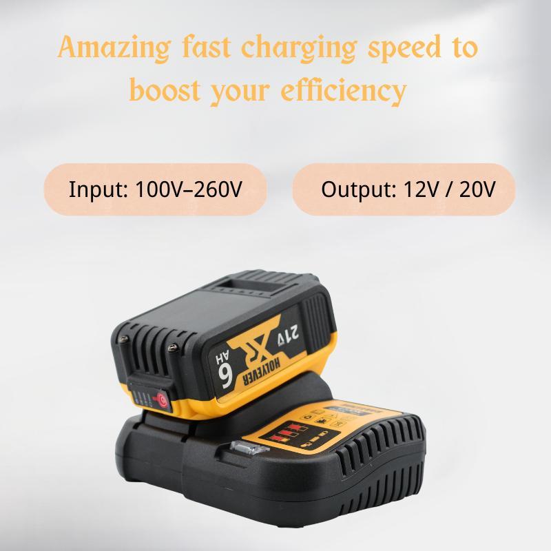 12/21V Fast Charging Lithium Battery Charger, Replacement Cordless Tool Adapter, Compatible with 20V MAX Batteries, Fits DeWalt Battery Charger