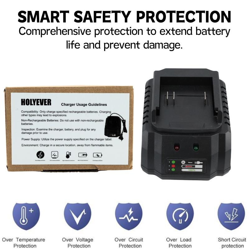 21V Fast Charging Lithium Battery Charger, Replacement Adapter for Power Tools, Compatible with 21V Li-ion Battery Packs & Makita Chargers