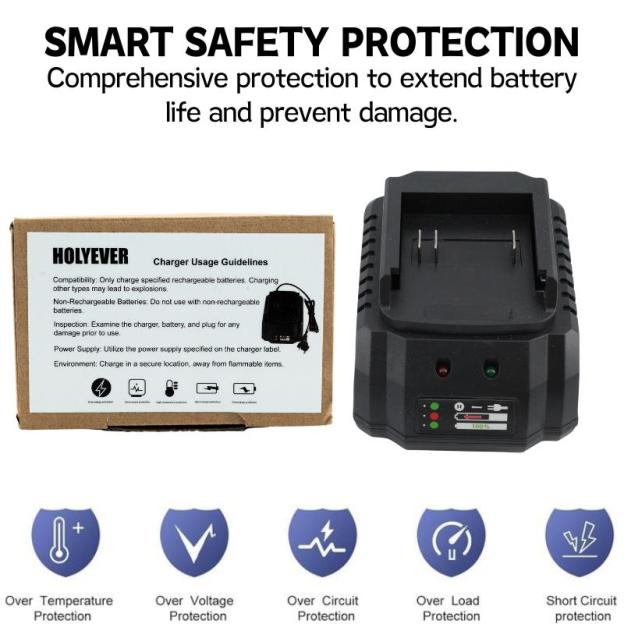 21V Fast Charging Lithium Battery Charger, Replacement Adapter for Power Tools, Compatible with 21V Li-ion Battery Packs & Makita Chargers