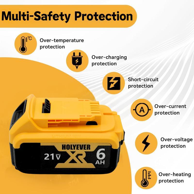 21V 6000mAh Lithium Battery 2-Pack for Cordless Tools, Compatible with DeWalt, Durable, Safe & Long-Lasting with Multi-Protection