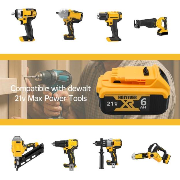 21V 6000mAh Lithium Battery 2-Pack for Cordless Tools, Compatible with DeWalt, Durable, Safe & Long-Lasting with Multi-Protection