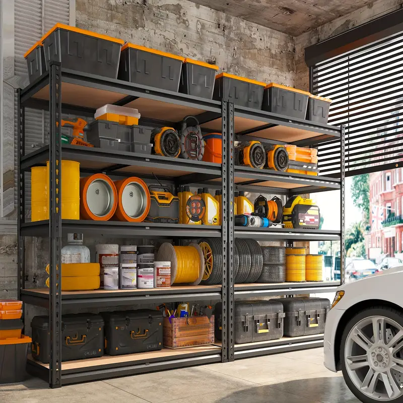 Estantería de garaje de 2000 libras, estantes de almacenamiento de 72 de altura, estantes de servicio pesado, estantes de metal de 5 niveles para estantes de garaje de 35.5 de ancho x 72 de alto x 15.8 de profundidad, unidad de estantes ajustables para sótano, despensa, estante de utilidad. detalles 4