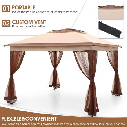 PHI VILLA - Toldo parasol con bloqueo UV de 4 x 4 m con kits de herramientas, pantalla de cenador para patio al aire libre, eventos de jardín, marrón