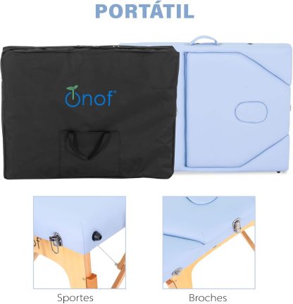 Onof Cama de Masaje Plegable de 3 Secciones y 8 Niveles de Altura Ajustable con Estuche Portátil para Uso Profesional Fisioterapia SPA Tatuajes Facial (Azul Maya)