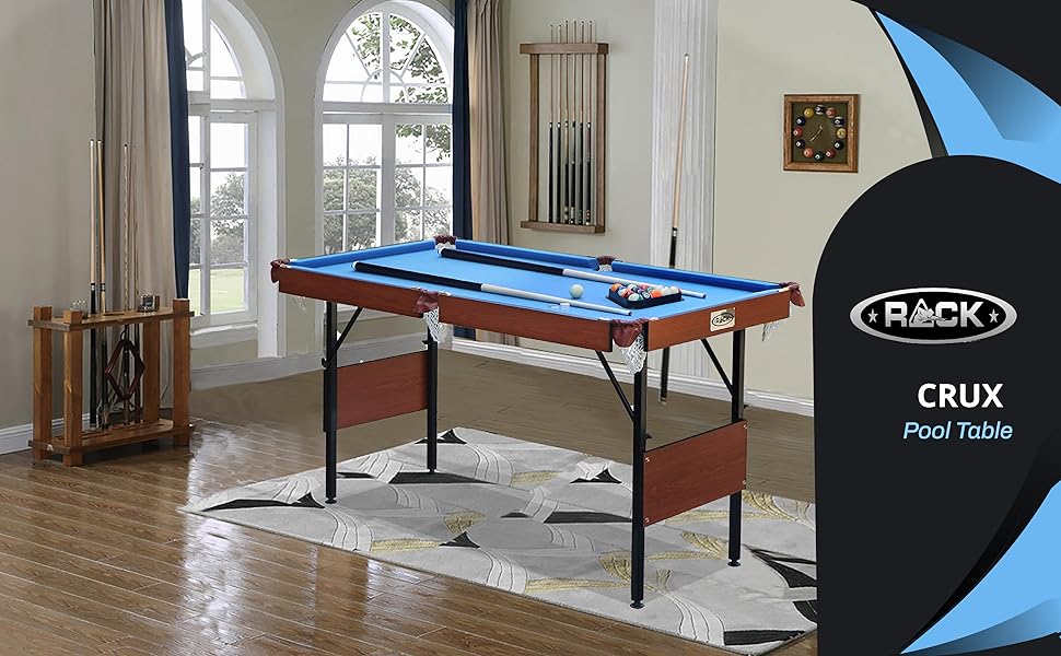 RACK Crux Mesa de billar plegable Mesa de billar port&aacute;til compacta azul ahorro de espacio f&aacute;cil montaje