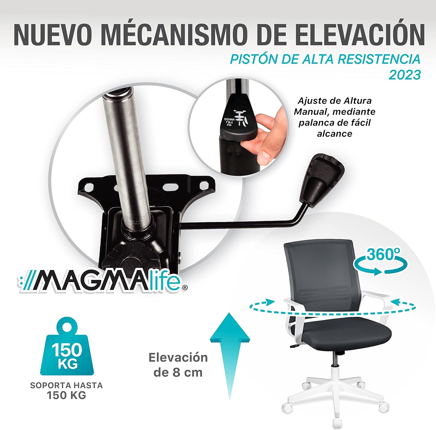 MAGMALIFE Silla Ergonómica de Escritorio con Respaldo de Malla Transpirable, Moderna y Elegante, Silla Giratoria con Soporte Lumbar y Cómodos Descansabrazos (Azul Cerúleo)
