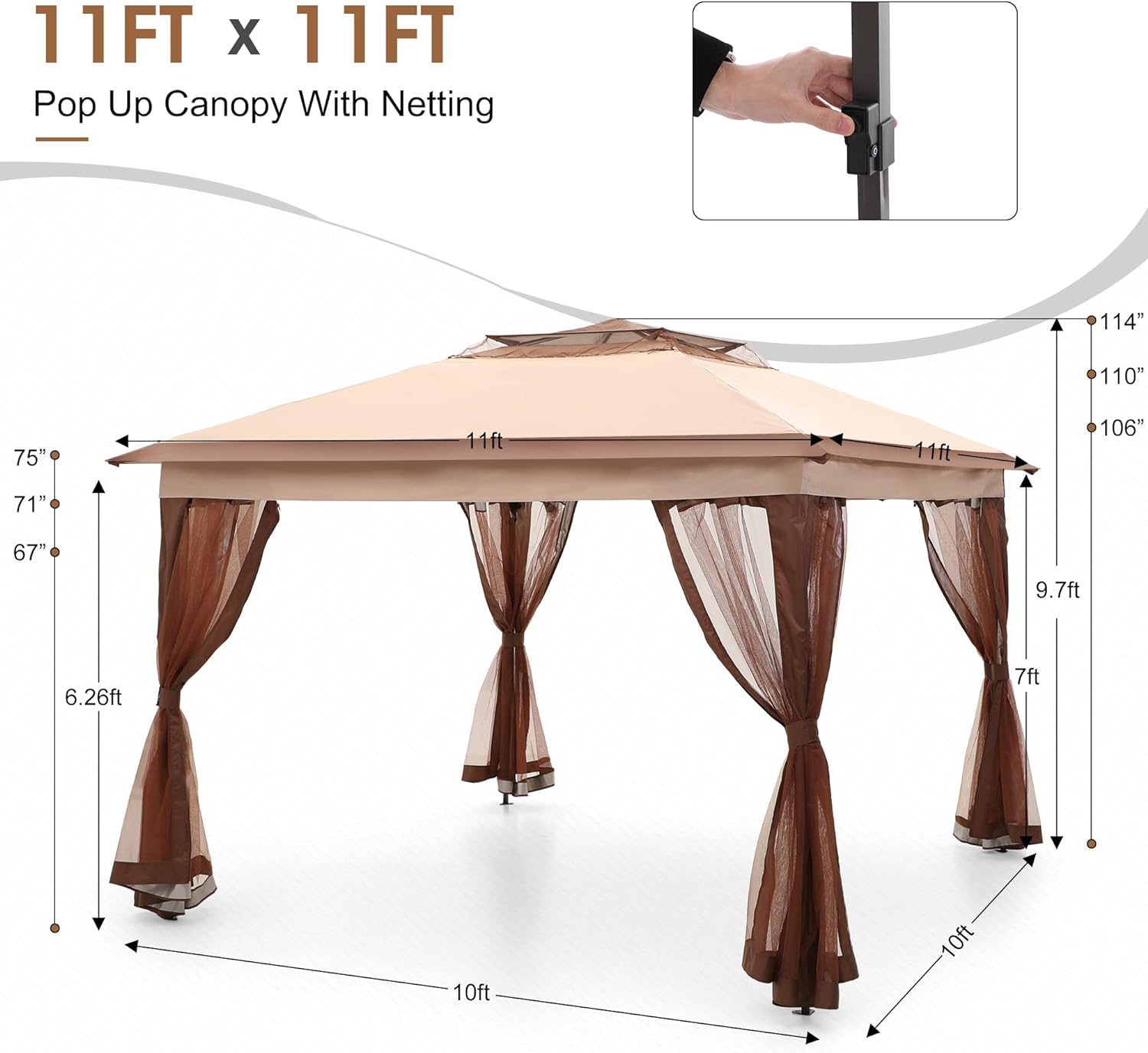 PHI VILLA - Toldo parasol con bloqueo UV de 4 x 4 m con kits de herramientas, pantalla de cenador para patio al aire libre, eventos de jardín, marrón